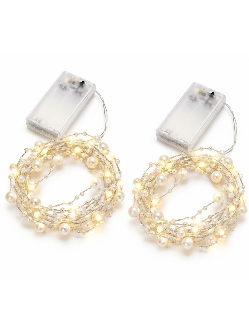 2 Pack Pearl LED String Lights 6 Ft 20 LED Warm White Battery Wedding Decor